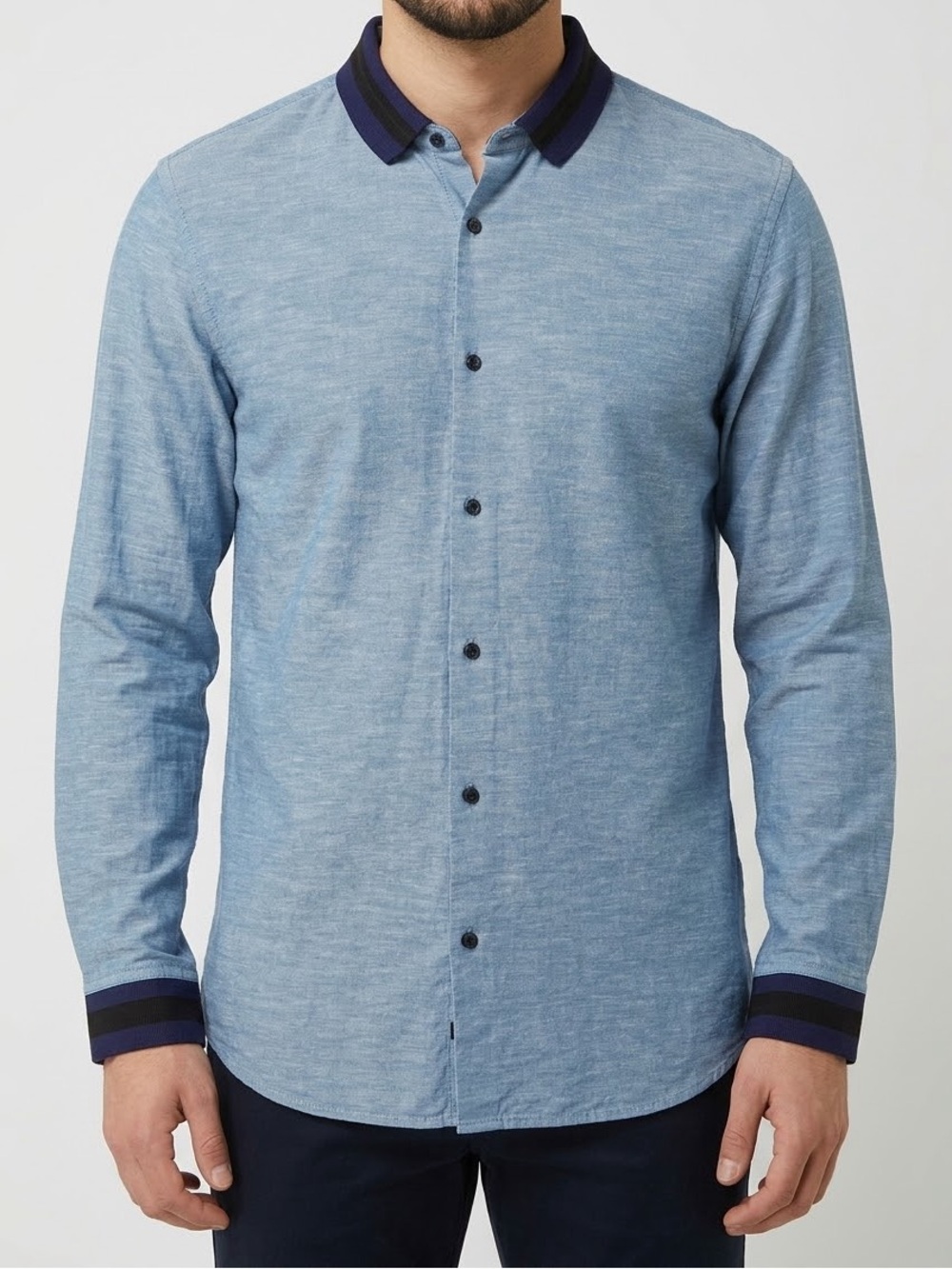 Scotch & Soda Men’s M Blue Cotton Button-Up Shirt Varsity Ribbed Collar